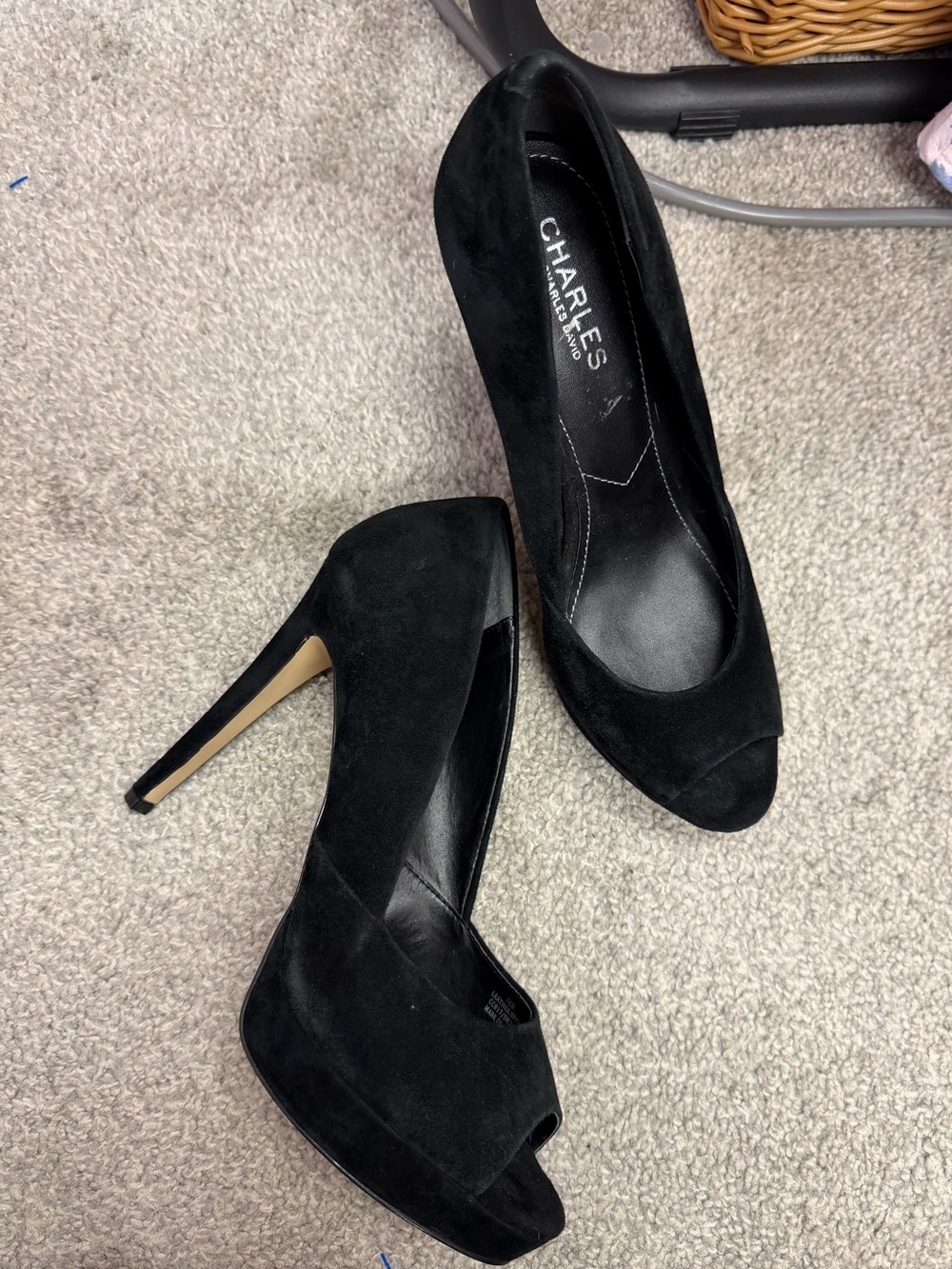 Charles by Charles David Black Suede Peep-Toe Platform Pumps